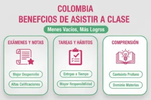 En Colombia, faltar a clases genera vacíos de aprendizaje difíciles de recuperar. Los beneficios de asistir regularmente incluyen